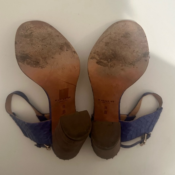 COACH Lexey Leather Snakeskin Chunky Open Toe Sandals Deep Marine Blue Size 8 - Picture 11 of 12